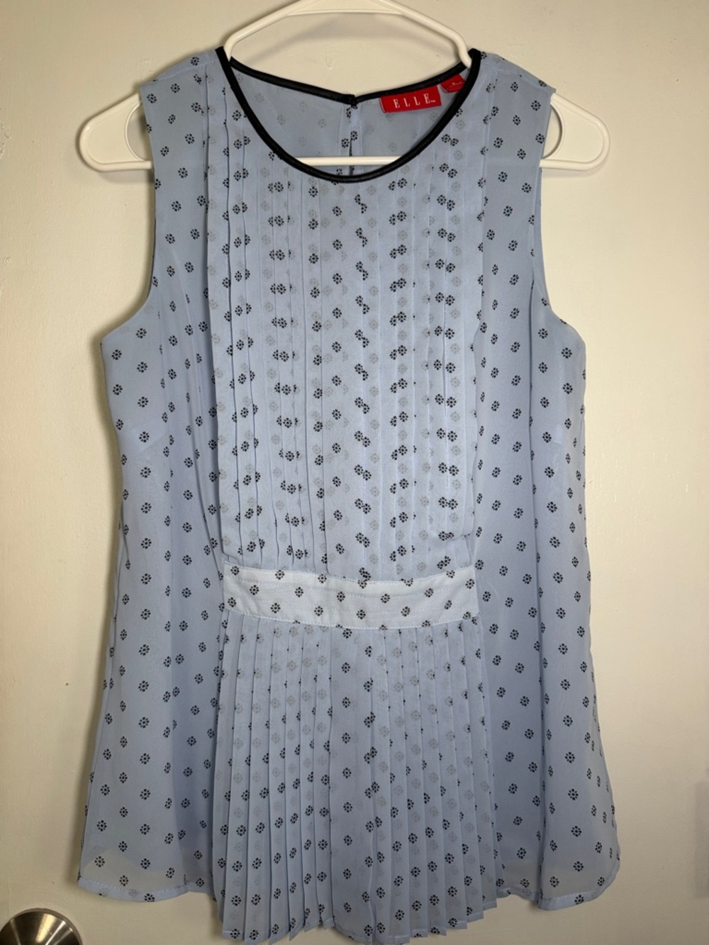 Elle Light Blue Sleeveless Pleat-Front Blouse